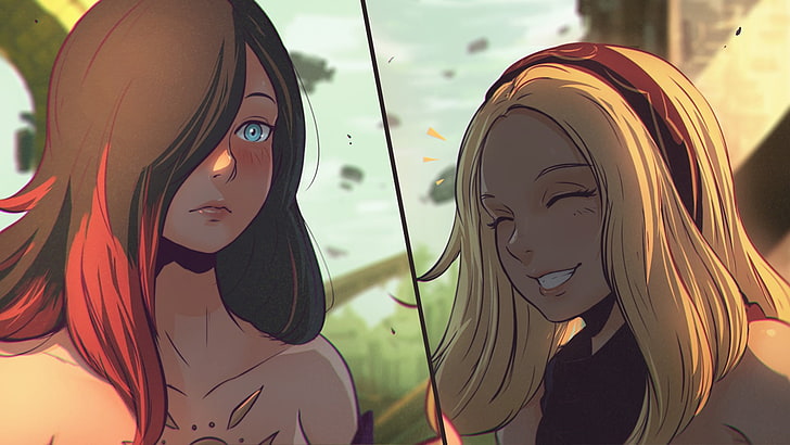 two female character digital artworks, Koyorin, Raven (character)