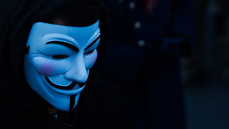 mask, hoods, Anonymous, blue, Guy Fawkes mask, mask - disguise, HD wallpaper
