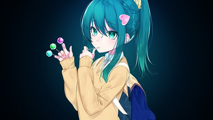 HD wallpaper: cute, blue hair, anime art, anime girl, candie, school  uniform | Wallpaper Flare