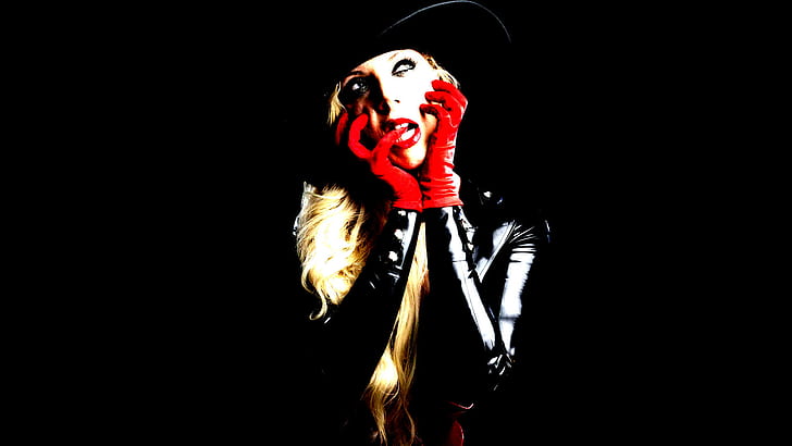Maria Brink, In This Moment (Band), red lipstick, simple background