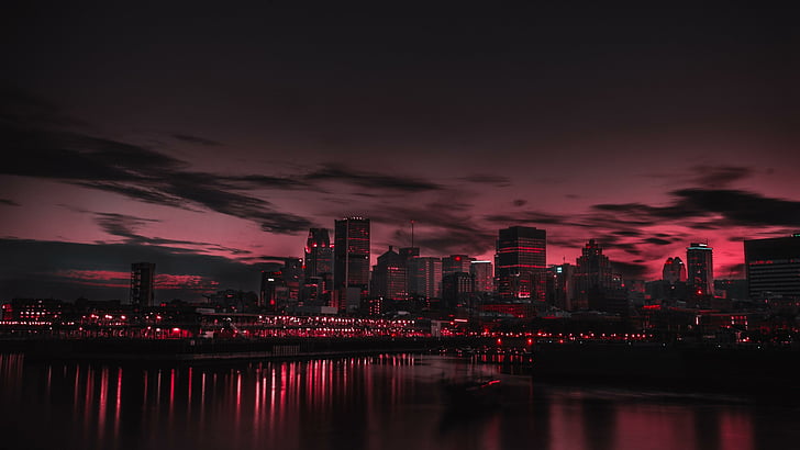 dusk, north america, montreal, canada, quebec, pink sky, skyscraper