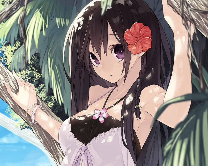 HD wallpaper: anime, anime girls, dark hair, long hair, purple eyes, hair  ornament | Wallpaper Flare