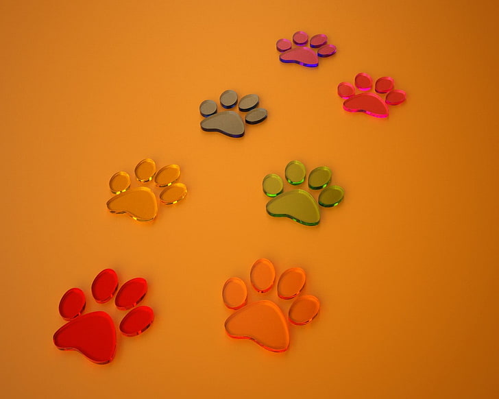 3D, dog, footprints, large group of objects, multi colored