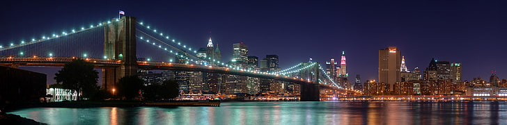 Brooklyn Bridge at Night, Brooklyn Bridge, New York, United States