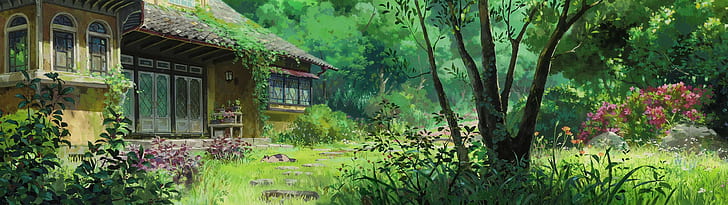 artwork, Cottage, garden, Karigurashi No Arrietty, Multiple Display, HD wallpaper
