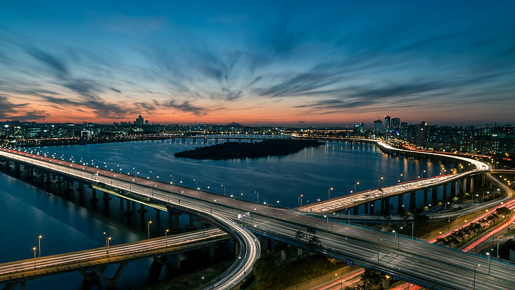 Han river, bridge, Seoul, South Korea, 5K, HD wallpaper