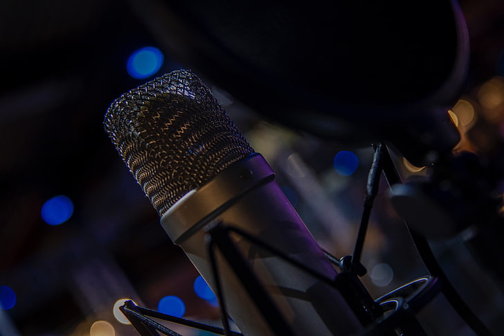 gray and black condenser microphone, audio, equipment, stage - Performance Space, HD wallpaper