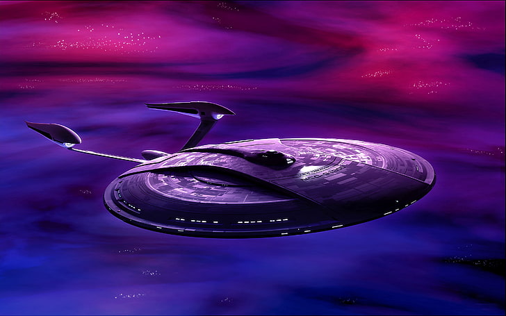 purple alien illustration, Star Trek, spaceship, artwork, nebula