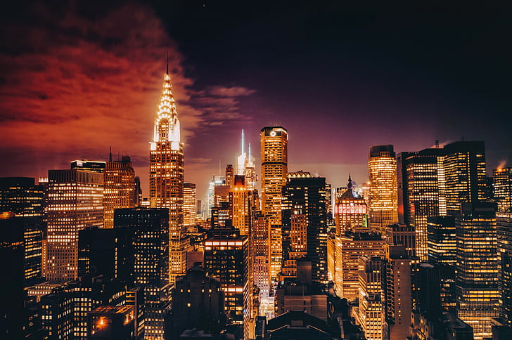 New York City, Manhattan, Twilight, lights, cityscape, Chrysler Building