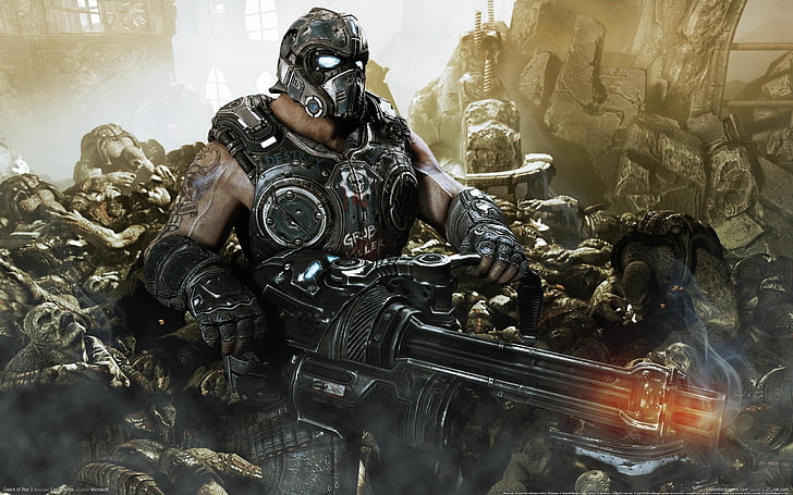 combat-themed wallpaper, Gears of War 3, video games, representation, HD wallpaper