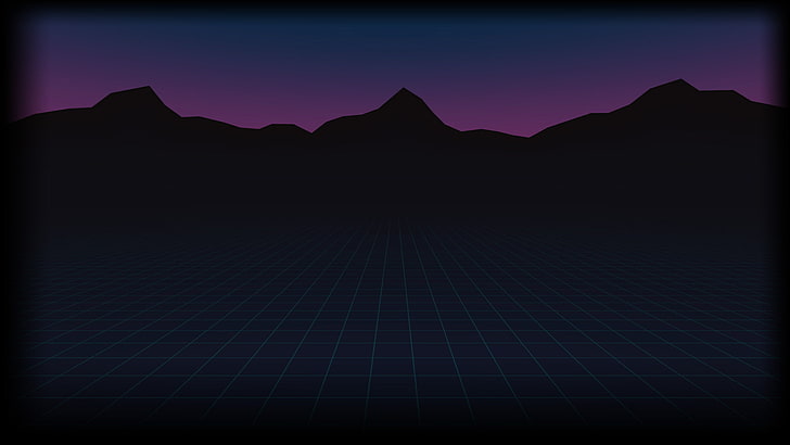 vaporwave, mountains, sky, sunset, silhouette, no people, beauty in nature