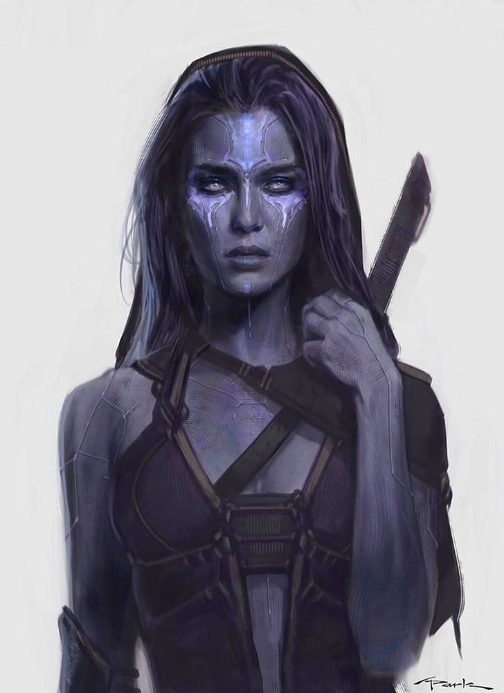Guardians of the Galaxy, Gamora, purple skin, concept art, HD wallpaper