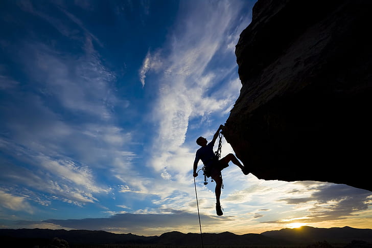 climber, climbing, difficulties, extreme, Rock, silhouette, HD wallpaper