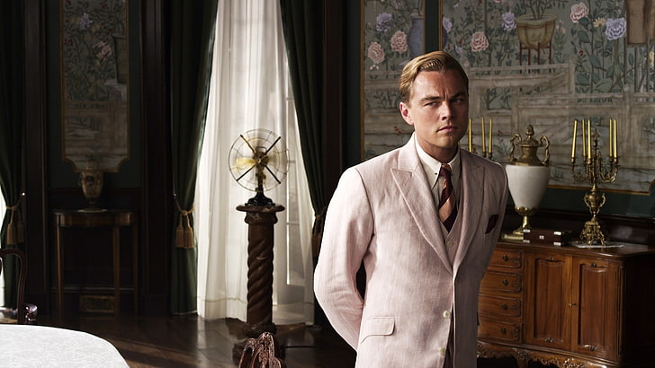 men's gray suit jacket, movies, Leonardo DiCaprio, actor, waist up