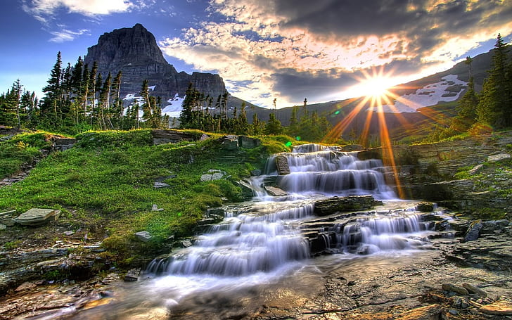 Beautiful Nature View, waterfalls and mountains, HD wallpaper