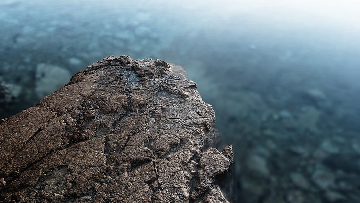 shallow focus photography of grey cliff, depth of field, rock, HD wallpaper
