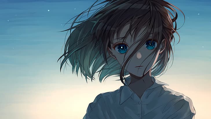 HD wallpaper: anime girls, short hair, blue eyes | Wallpaper Flare