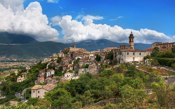 Italy City View, hillside, houses, nature and landscapes, HD wallpaper