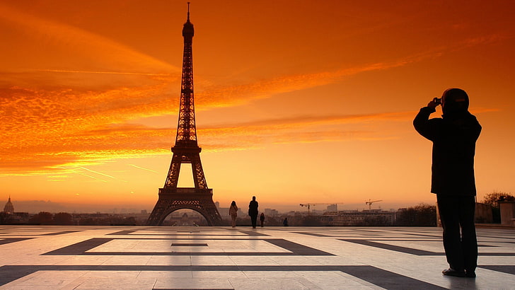 Eiffel Tower, Paris, France, people, sunlight, cityscape, clouds