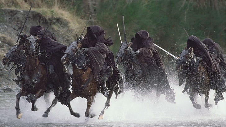 Nazgul Charge, lord of the rings character riding horse, battle HD wallpaper