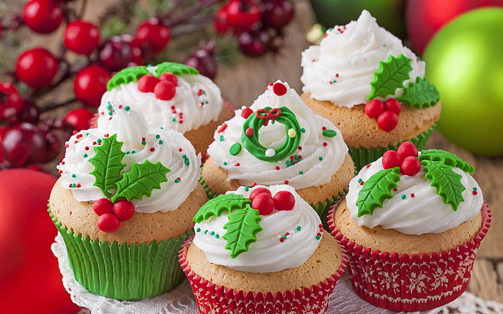 food, lunch, closeup, colorful, dessert, cupcakes, Christmas