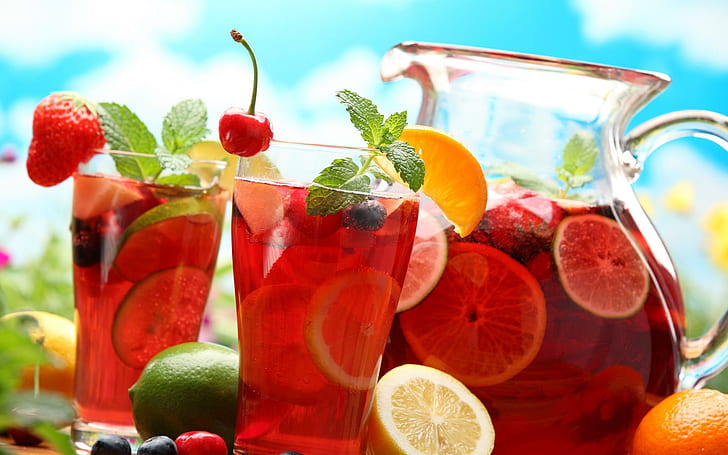 Perfect For Summer, lemon, cherry, drink, fresh, juice, glass, HD wallpaper