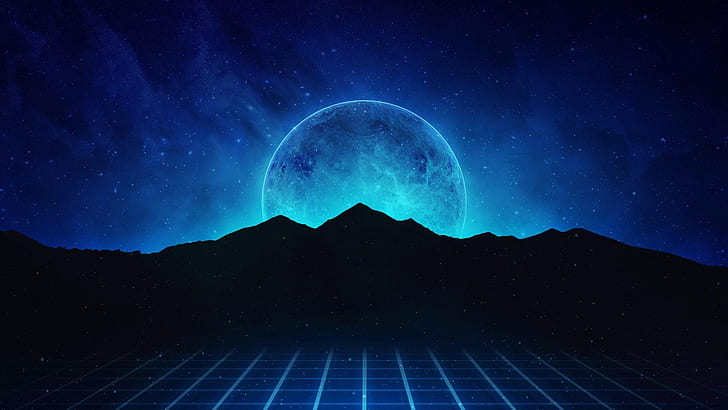 Mountains, Music, Stars, Neon, Planet, Hills, Background, Synthpop, HD wallpaper
