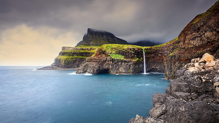 Waterfalls, Faroe Islands, HD wallpaper