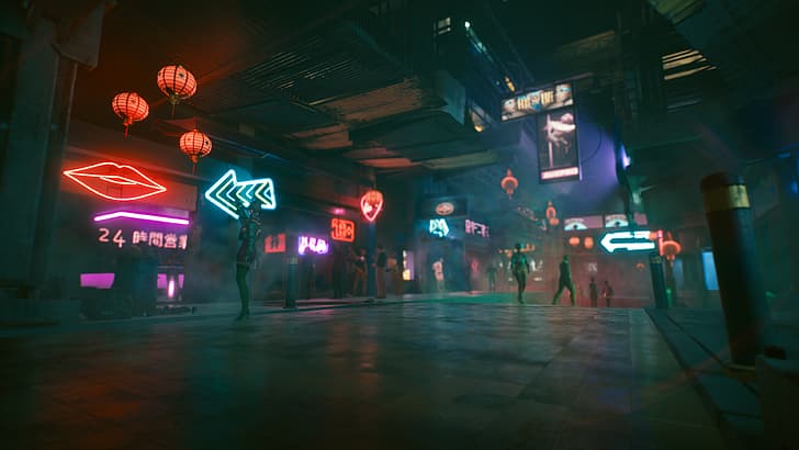 Cyberpunk 2077, video games, lights, neon, purple, pink, underground
