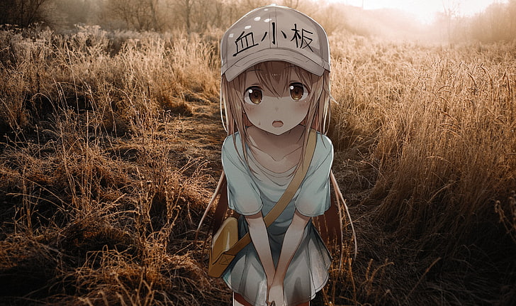 Cell at Work anime character, city, 2D, irl, loli, Platelet-chan