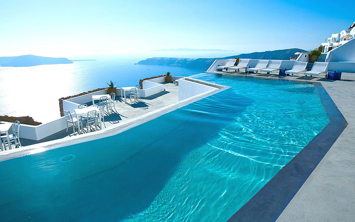 infinity pool, Greece, Santorini, hotel, luxury, water, simple