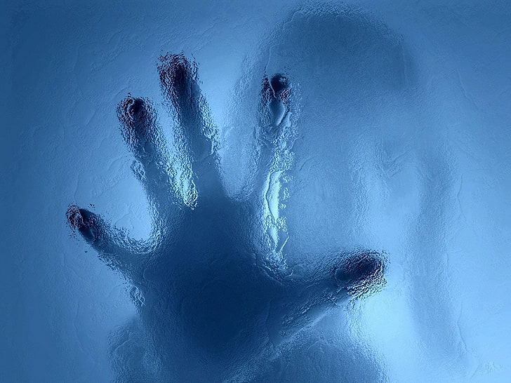 person behind frosted glass digital wallpaper, hand, palm, wet
