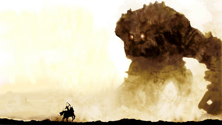 monster and person riding horse holding bow wallpaper, Shadow of the Colossus, HD wallpaper