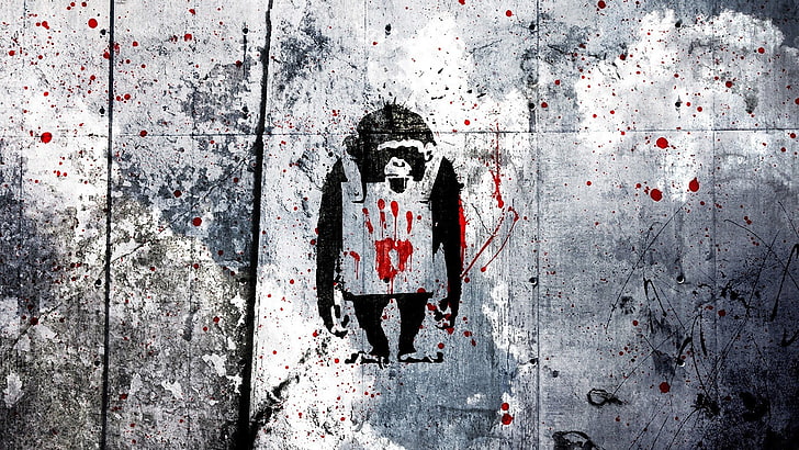 black ape digital wallpaper, graffiti, blood, wall - building feature