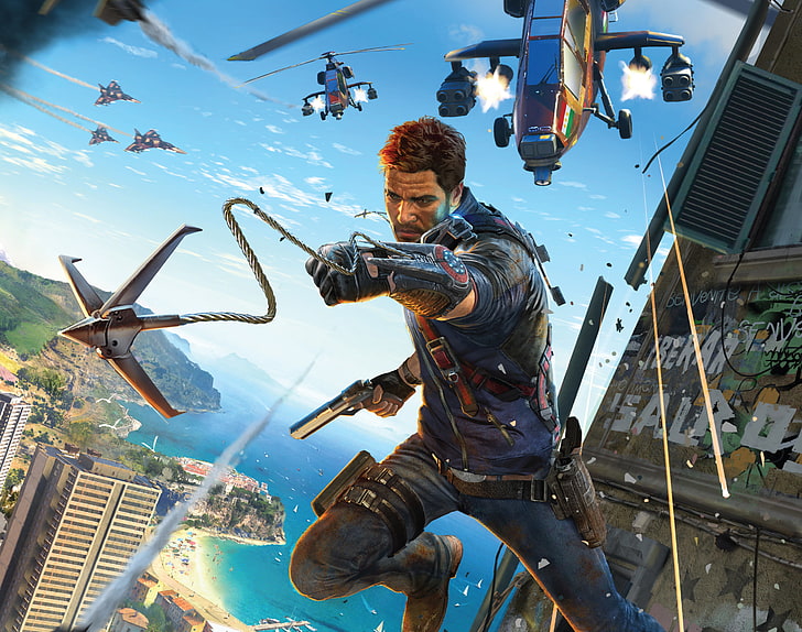 game digital wallpaper, just cause 3, rico rodriguez, airplanes