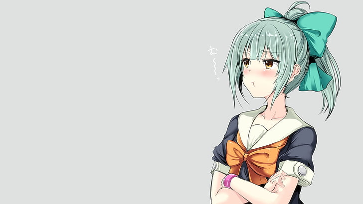 green haired female anime character, anime girls, simple background, HD wallpaper