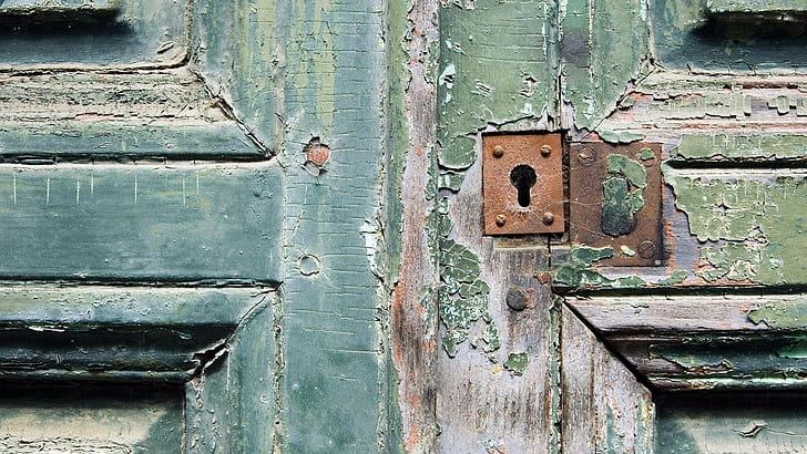 wood, wooden surface, door, lock, rust, screw, abandoned, HD wallpaper