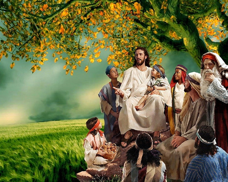 Jesus Christ carrying child on lap painting, Religious, HD wallpaper