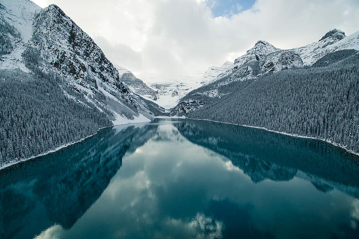 reflection, Canada, landscape, mountains, lake, nature, winter, HD wallpaper