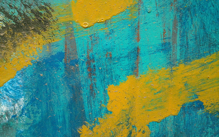 teal and yellow paint splatter, stripes, spots, texture, backgrounds, HD wallpaper