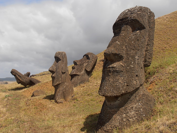 moai, cloud - sky, history, no people, the past, solid, nature