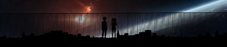 silhouette of two person standing on bridge photography, Dungeon ni Deai wo Motomeru no wa Machigatteiru Darou ka