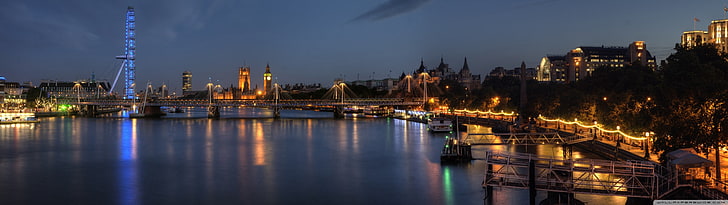 bridge, cityscape, skyline, London, London Eye, Big Ben, River Thames, HD wallpaper