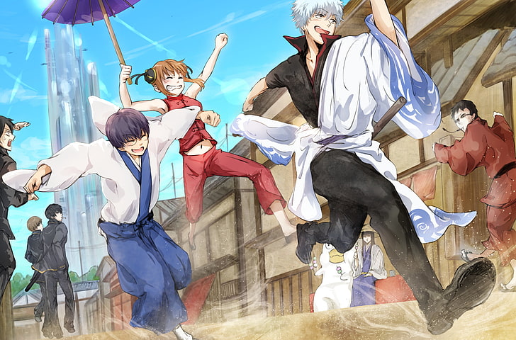 Anime, Gintama, Elizabeth (Gintama), Gintoki Sakata, Hasegawa Taizou, HD wallpaper