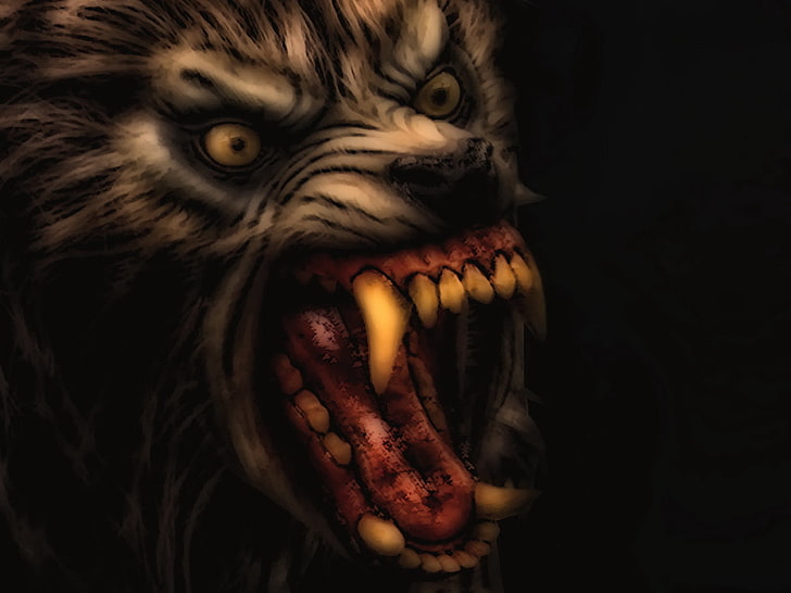 brown wolf illustration, an american werewolf in london, joe belcher, HD wallpaper