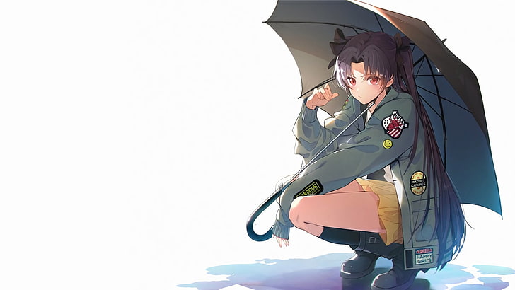 anime, manga, anime girls, minimalism, simple background, umbrella, HD wallpaper