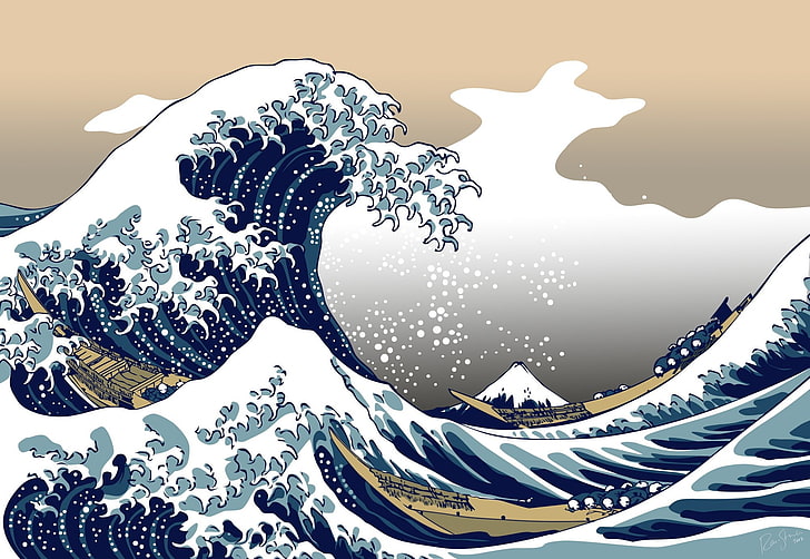 paintings waves japanese boats vehicles the great wave off kanagawa katsushika hokusai thirtysix vie Technology Vehicles HD Art, HD wallpaper