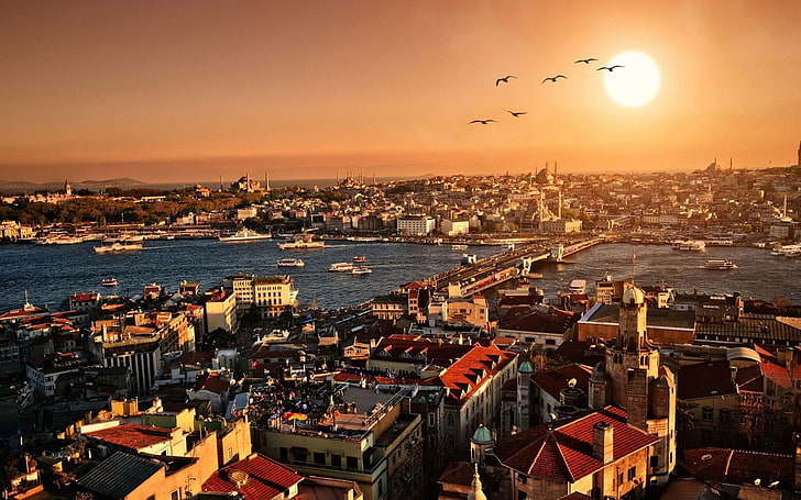 Istanbul, Turkey, sunset, cityscape, architecture, building exterior, HD wallpaper