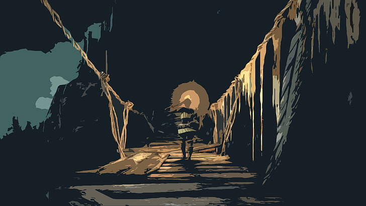 person walking on foot bridge painting, edited photo of man, Dark Souls, HD wallpaper