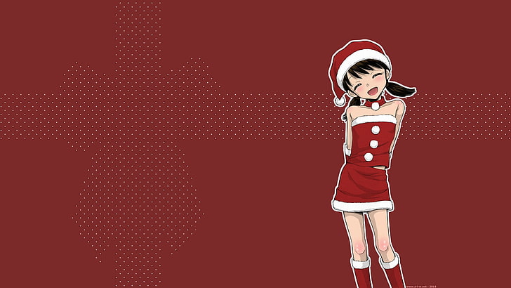 black haired girl anime wearing Santa Claus dress, Christmas, HD wallpaper